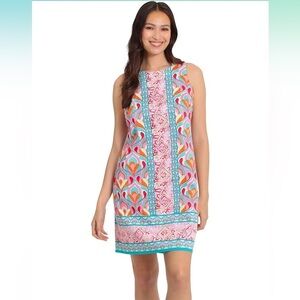 London Times Colorful Floral Sleeveless Shift Dress, cotton NWT Size 12